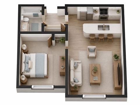 Floor plan for 1 bed, 1 bath, 565 sqft